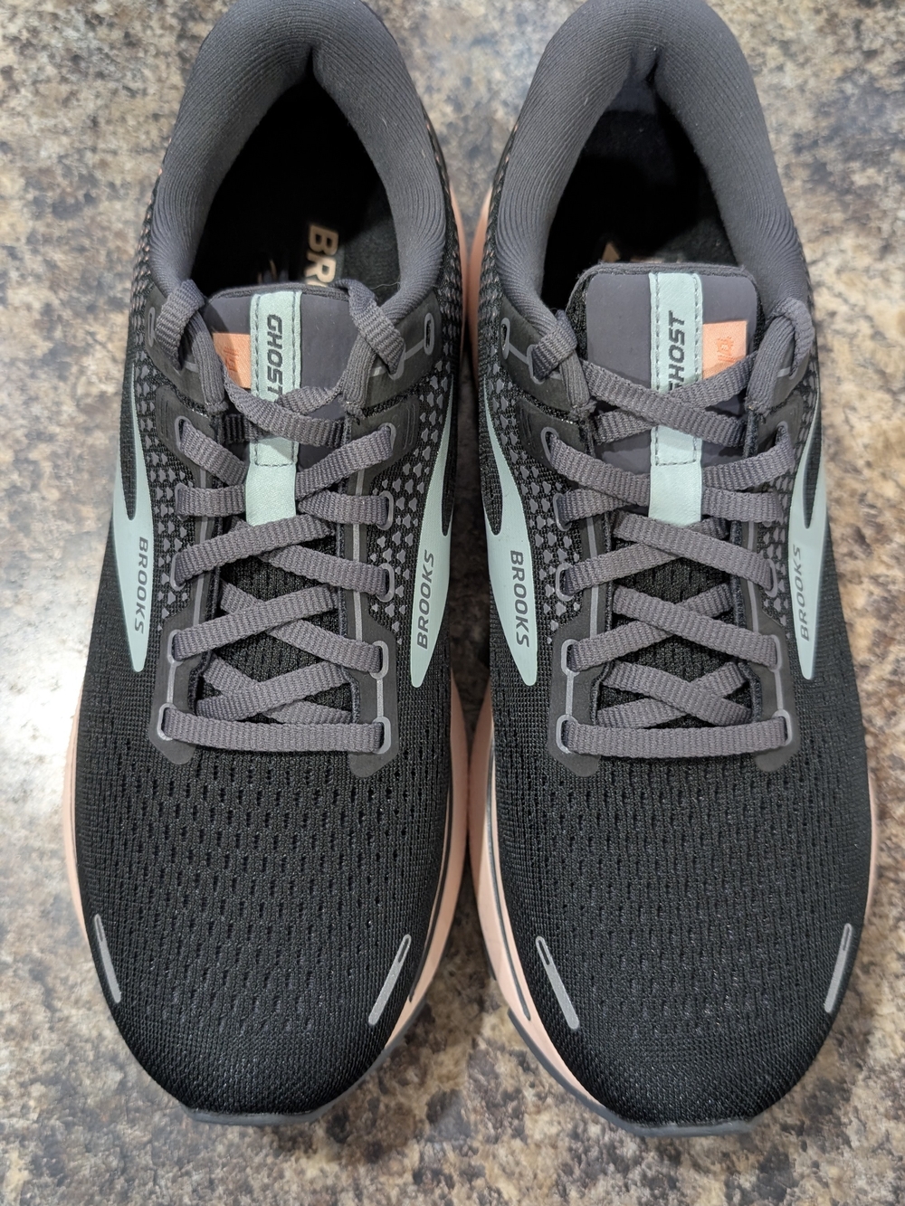 Brooks Women’s Running Shoes — Black with Mint and Peach Accents